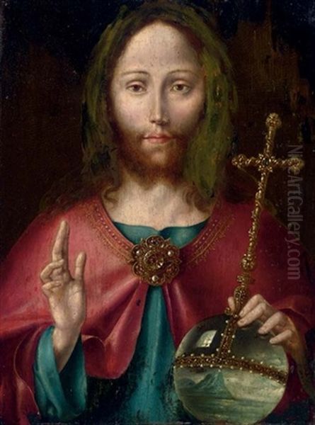 Christ As Salvator Mundi Oil Painting by Michiel Coxie
