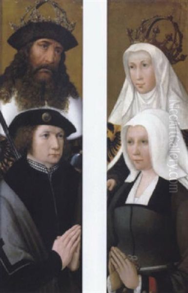 Bildnis Des Grafen Grafen Guillaume De Bourgoing Mit Kaiser Karl Dem Grosen Als Schutzpatron Oil Painting by Michiel Coxie