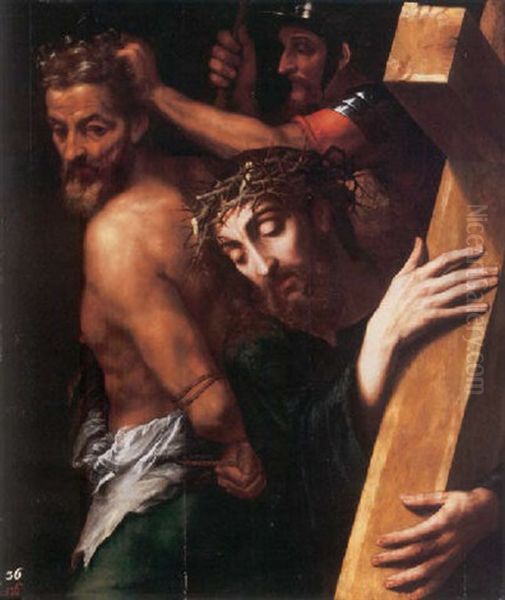 Christ Carrying The Cross Oil Painting by Michiel Coxie
