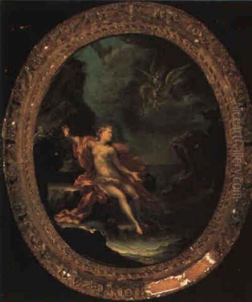 Muse In Terror Of A Sea Dragon Oil Painting by Noel Coypel