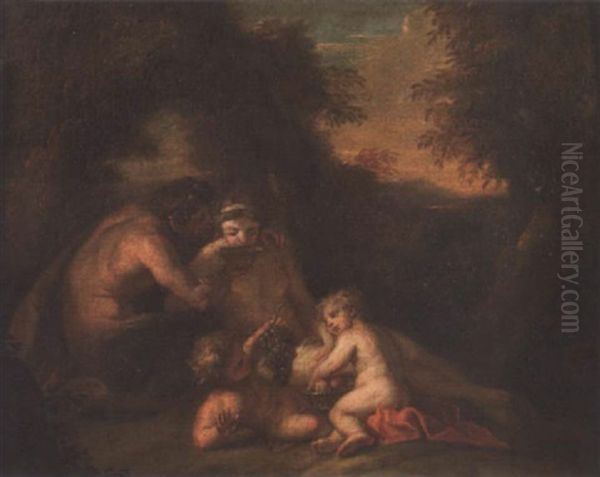 A Satyr And Nymph With Putti In A Landscape Oil Painting by Charles-Antoine Coypel