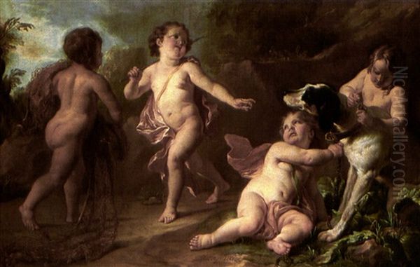 Putti Preparing For The Hunt Oil Painting by Noel Nicolas Coypel