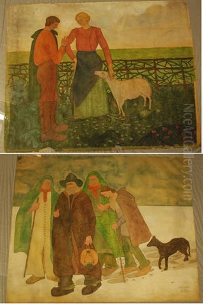 Nuit De Noel (+ La Brebis Egaree, Lrgr; 2 Works) Oil Painting by Arthur Craco