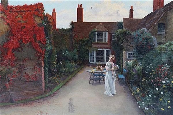 Young Woman In A Flower Garden Oil Painting by Percy Robert Craft