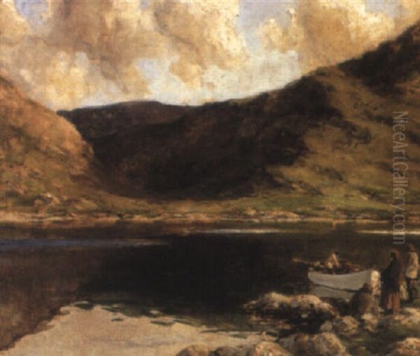 Figures By A Loch Oil Painting by James Humbert Craig