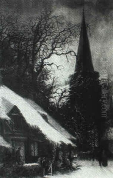 Christmas Night Oil Painting by Thomas Bigelow Craig