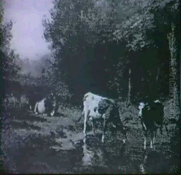 Cows Watering In A Pasture Stream Oil Painting by Thomas Bigelow Craig