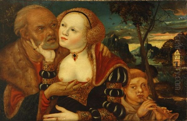 Unlikely Lovers Oil Painting by Lucas Cranach the Elder