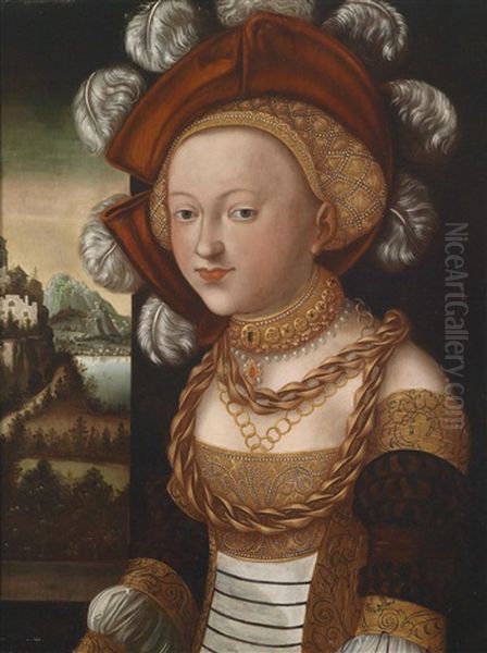 Hofisch Gekleidete Junge Dame Vor Landschaftshintergrund Oil Painting by Lucas Cranach the Elder