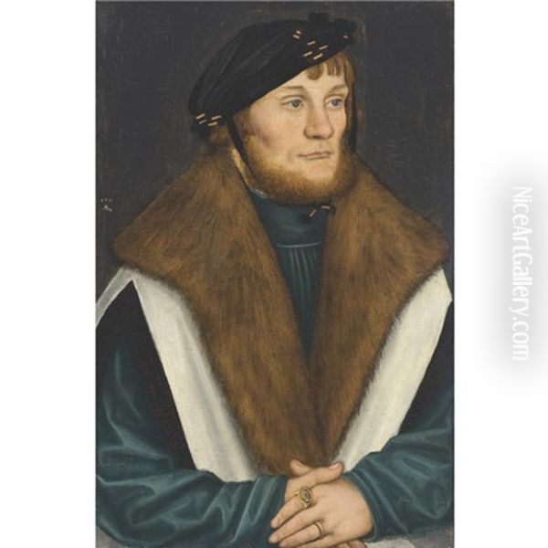 Portrait Of A Bearded Young Man Oil Painting by Lucas Cranach the Elder