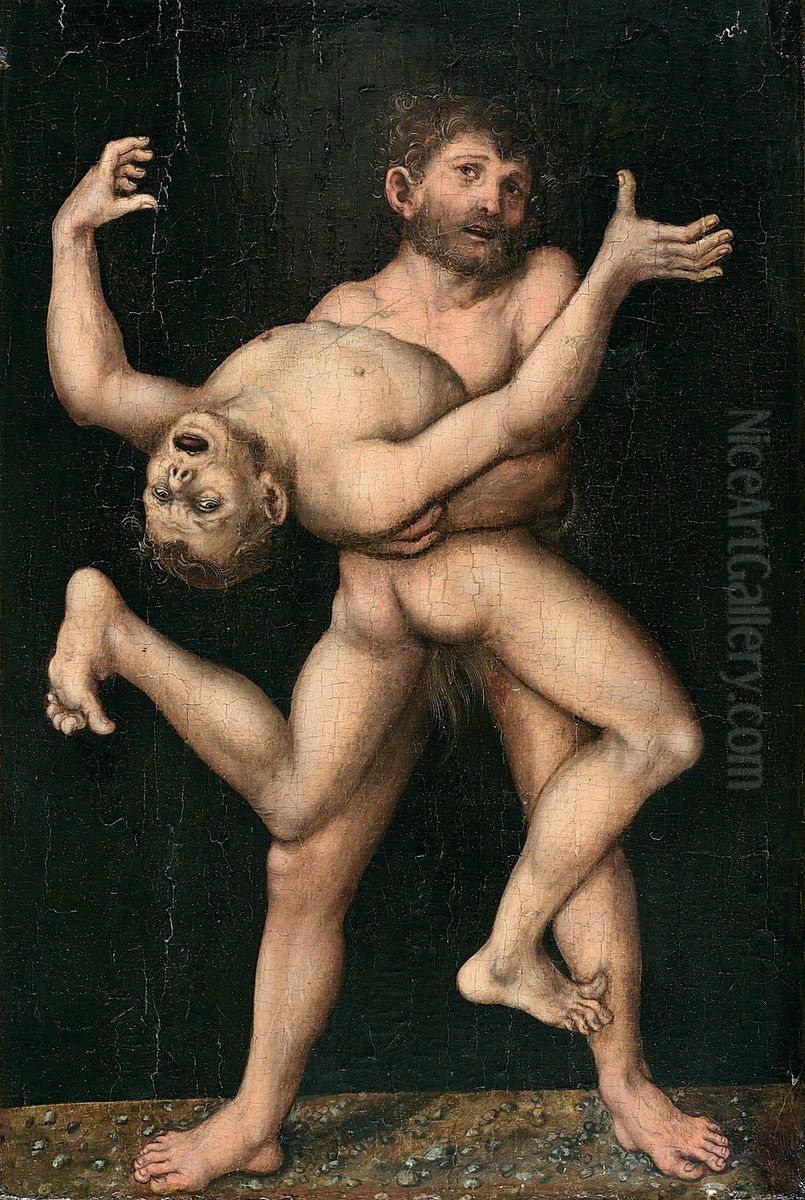 Hercules And Antaeus Oil Painting by Lucas Cranach the Elder