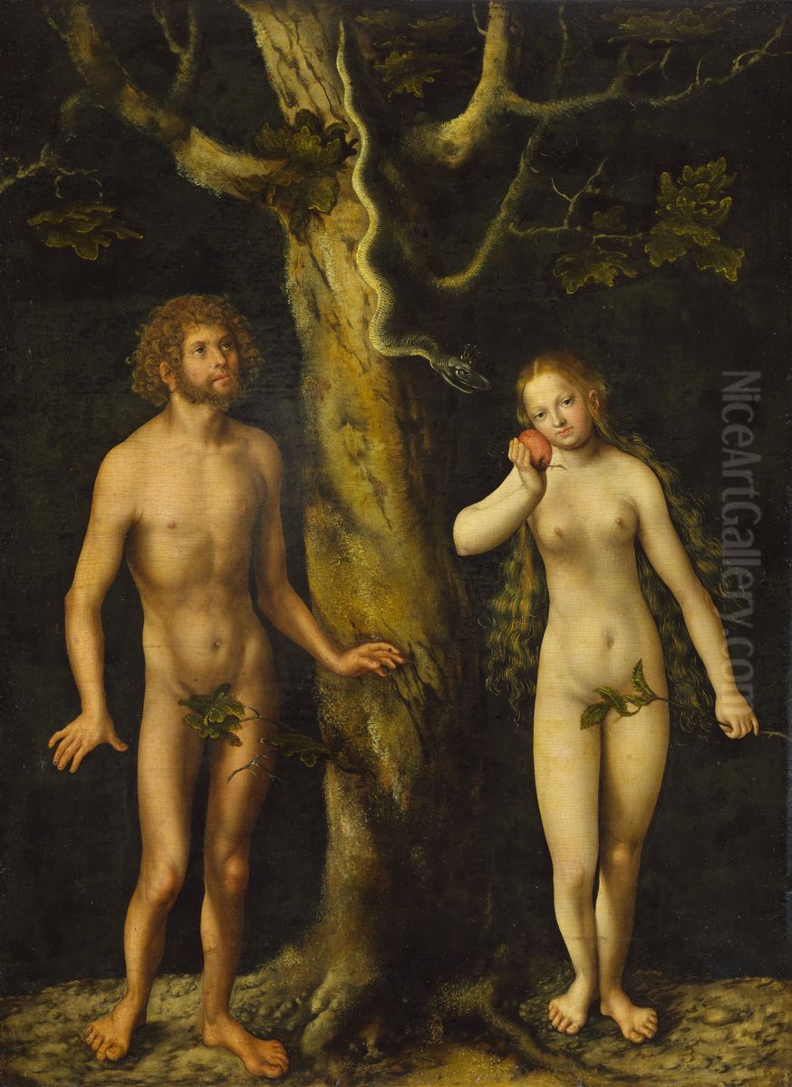 Adam And Eve Oil Painting by Lucas Cranach the Elder