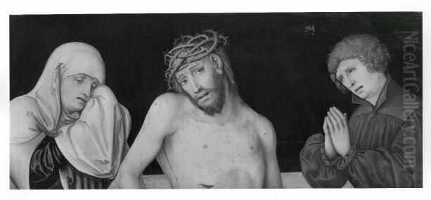 Christ As The Man Of Sorrows Together With The Virgin And Saint John Oil Painting by Lucas The Younger Cranach