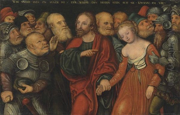 Christ And The Woman Taken In Adultery Oil Painting by Lucas The Younger Cranach