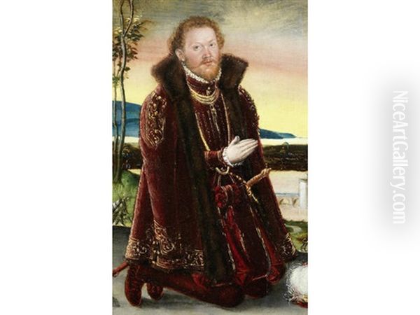 Portrait Of Prinz Joachim Ernst Von Anhalt (+ And Portrait Of Prinzessin Agnes Grafin Von Barby) (pair) Oil Painting by Lucas The Younger Cranach