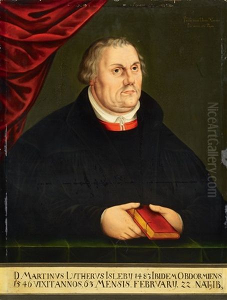 Portrait Of Martin Luther Portrait Of Philipp Melanchthon (2 Works) Oil Painting by Lucas The Younger Cranach