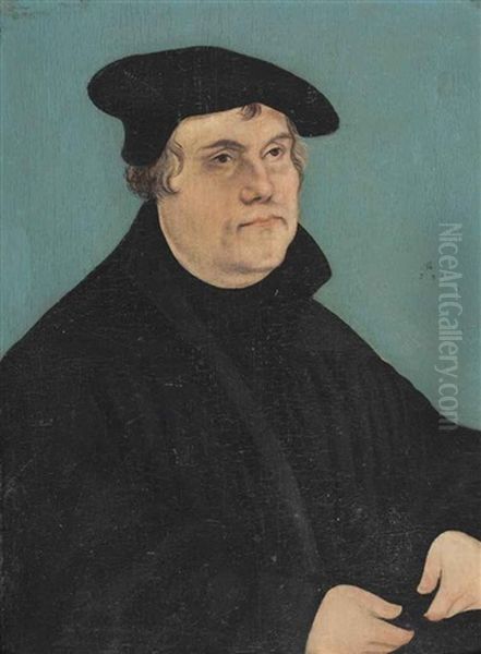 Portrait Of Martin Luther (1483-1546), Half-length, In A Black Coat And Beret Oil Painting by Lucas The Younger Cranach