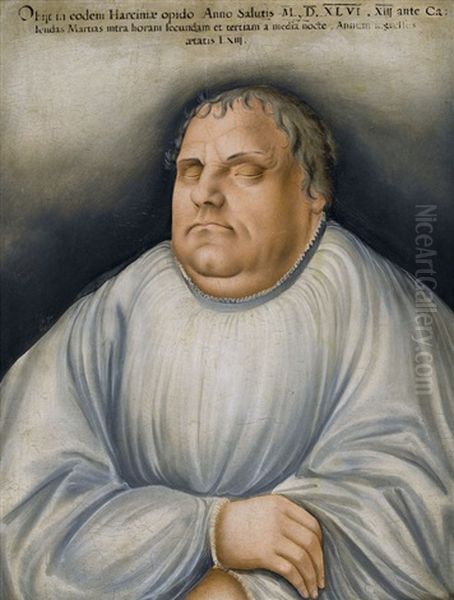 Bildnis Des Martin Luther Auf Dem Sterbebett Oil Painting by Lucas The Younger Cranach