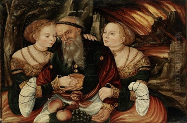 Lot Und Seine Tochter (genssis 19, 23-38 = 1. Buch Mose) Oil Painting by Lucas The Younger Cranach