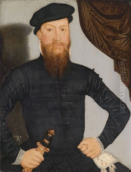 Mannliches Bildnis (+ Weibliches Bildnis; Pair) Oil Painting by Lucas The Younger Cranach