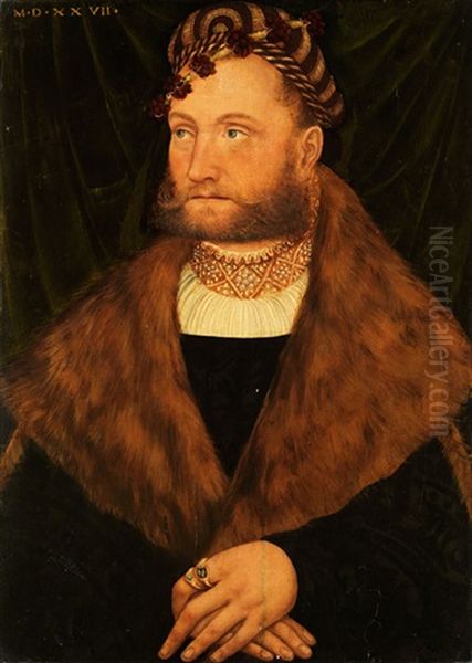Portrait Eines Bartigen Mannes (collab. W/circle) Oil Painting by Lucas The Younger Cranach