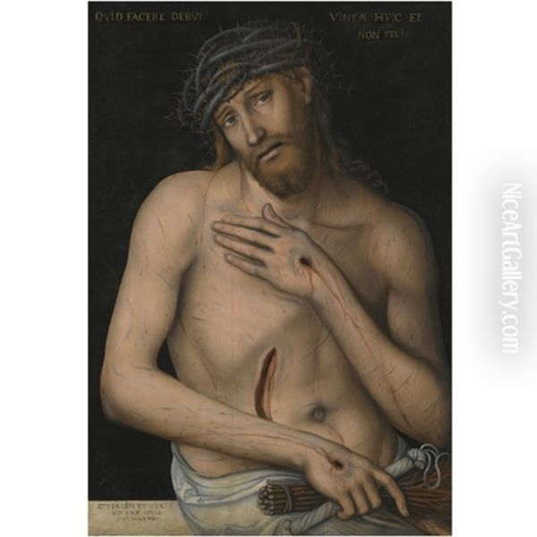 Christ As The Man Of Sorrows Oil Painting by Lucas The Younger Cranach