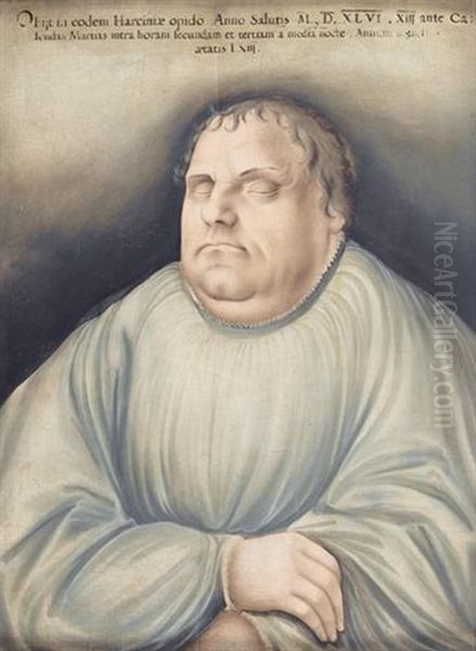 Bildnis Von Martin Luther Auf Dem Sterbebett Oil Painting by Lucas The Younger Cranach