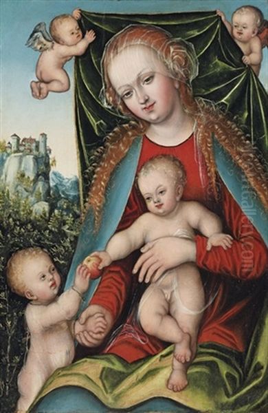 The Holy Virgin And Child With The Infant Saint John The Baptist And Angels Oil Painting by Lucas The Younger Cranach