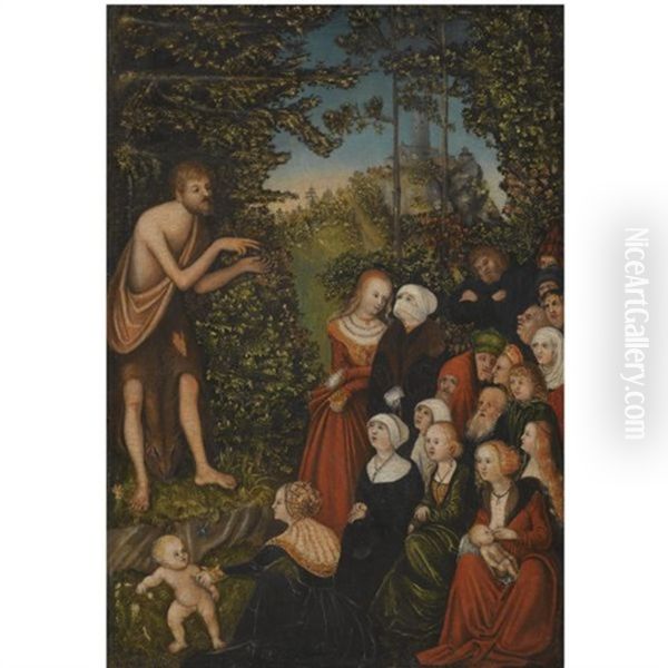 Saint John The Baptist Preaching In The Wilderness Oil Painting by Lucas The Younger Cranach