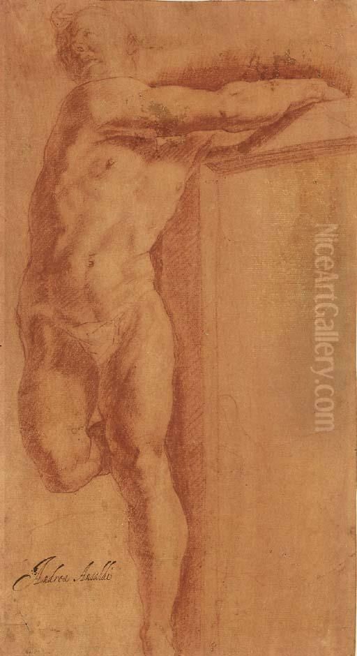 Un Homme S'appuyant Sur Une Structure, Tourne Vers La Gauche Oil Painting by Andrea Giovanni Ansaldo