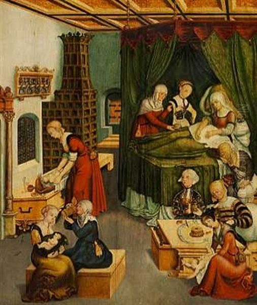 En Barselsstue Oil Painting by Lucas The Younger Cranach