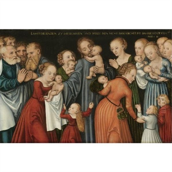 Christ Blessing The Children Oil Painting by Lucas The Younger Cranach