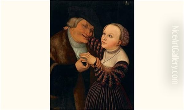 Les Amants Mal Assortis Oil Painting by Lucas The Younger Cranach