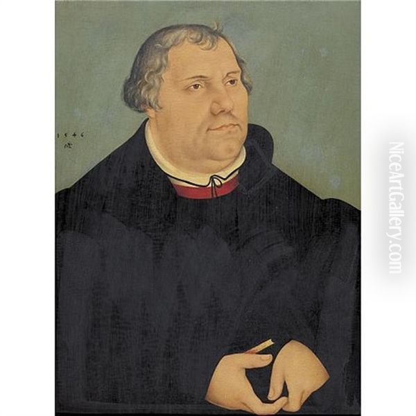 Portrait Of Martin Luther (in Collab. W/workshop) Oil Painting by Lucas The Younger Cranach