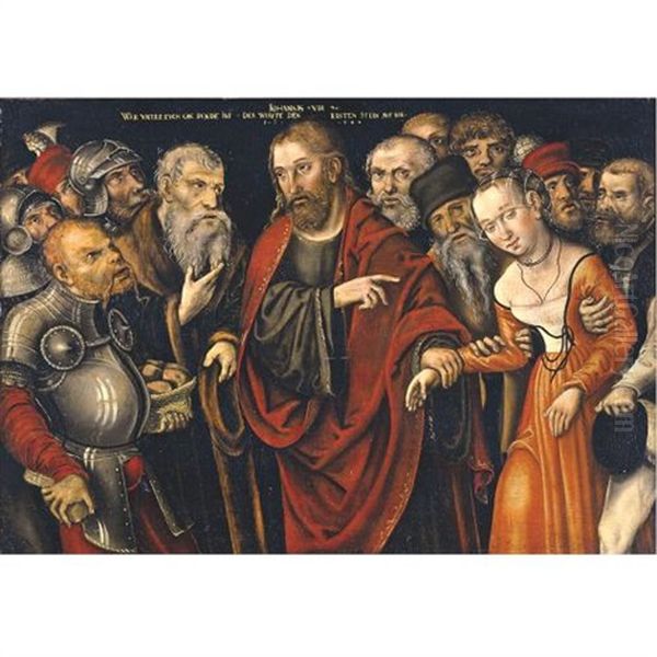 Christ And The Woman Taken In Adultery Oil Painting by Lucas The Younger Cranach