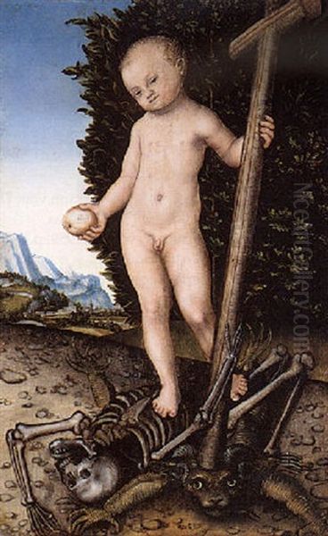 The Infant Christ As Redeemer Oil Painting by Lucas The Younger Cranach