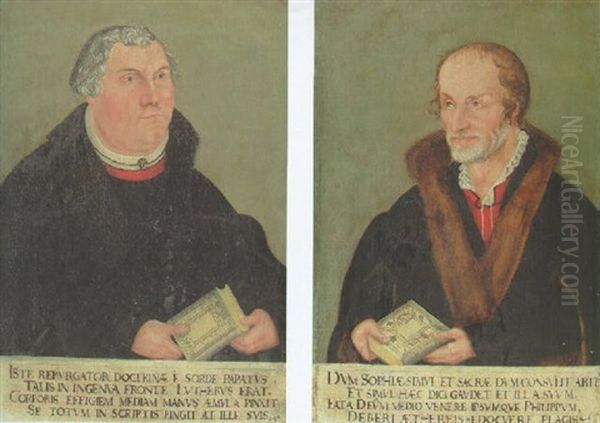 Portrait Of Martin Luther In A Black Coat Oil Painting by Lucas The Younger Cranach