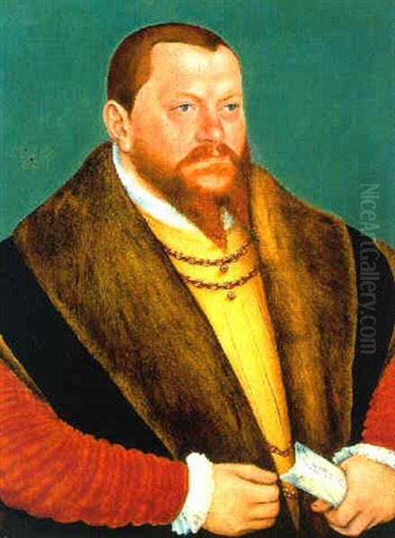Portrait Of Duke Augustus Of Saxony Oil Painting by Lucas The Younger Cranach