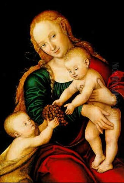 The Virgin And Child With The Infant Saint John Proferring A Bunch Of Grapes Oil Painting by Lucas The Younger Cranach