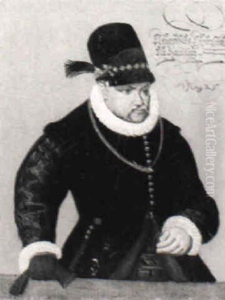 Portrait Of Augustus, Elector Of Saxony Standing Behind A Table Oil Painting by Lucas The Younger Cranach