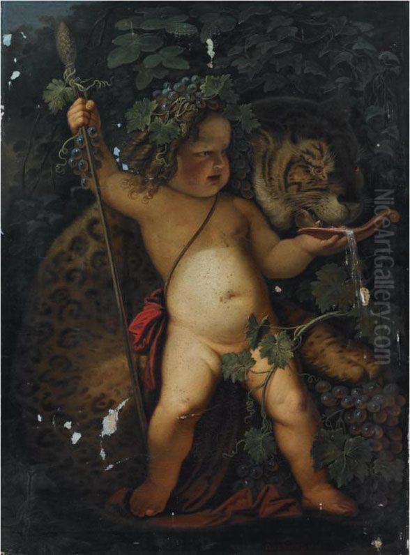 The Infant Bacchus Offering A Leopard To Drink Oil Painting by Hermann Anschuetz