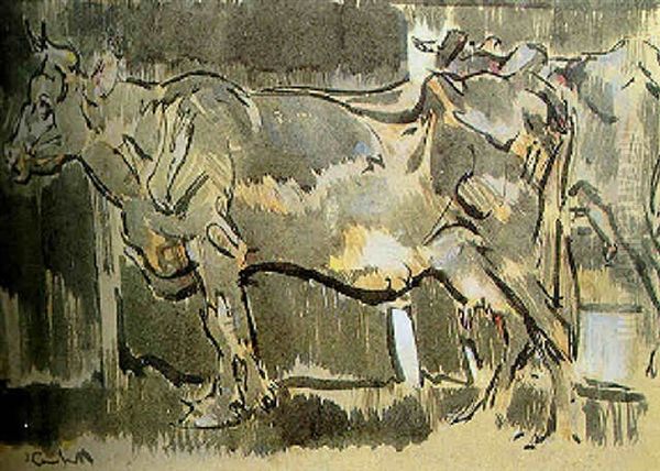 Study Of Cows Oil Painting by Joseph Crawhall