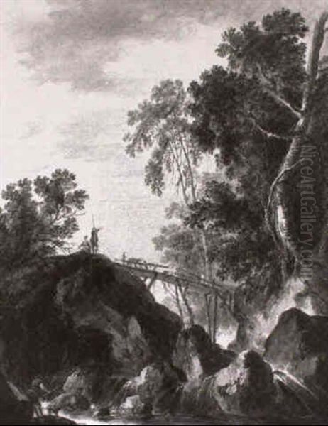 Paysage A La Cascade Oil Painting by Louis-Philippe Crepin