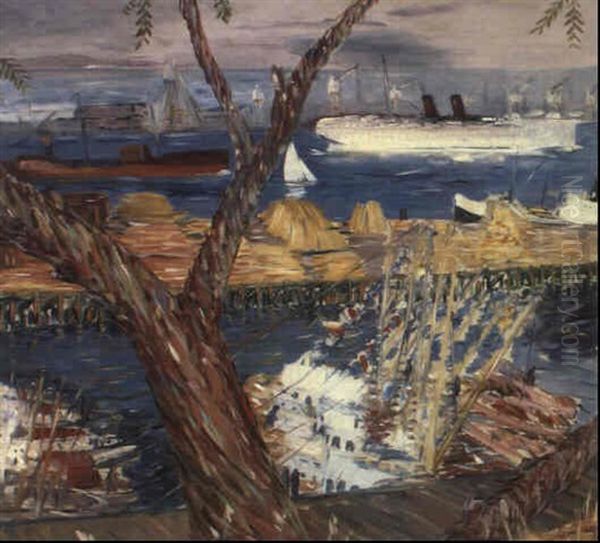Fishing Boats, San Pedro Oil Painting by Herbert (Bert) Cressey