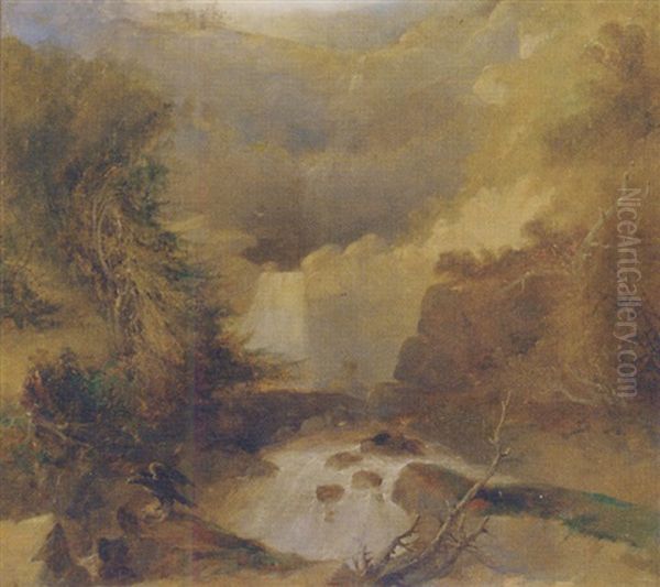 Katterskill Fall Oil Painting by Thomas Creswick