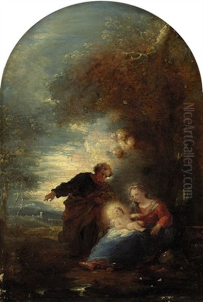 The Rest On The Flight Into Egypt Oil Painting by Pierre-Louis Cretey