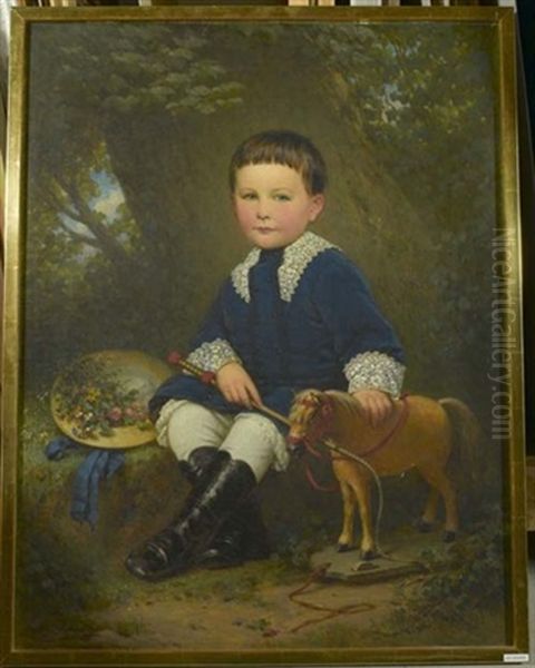 Portrait Eines Sitzenden Knaben Mit Spielzeugpferd Oil Painting by Konstantin Johannes Franz Cretius