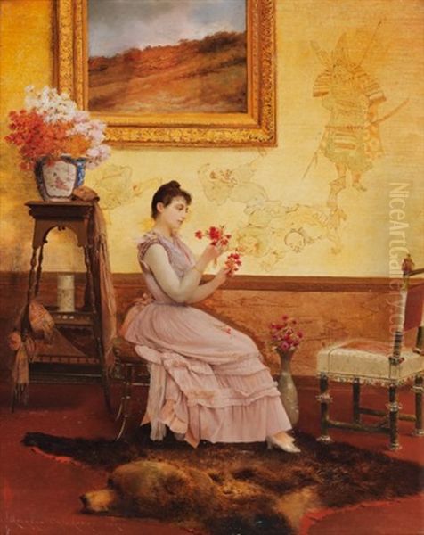 Jeune Femme Composant Un Bouquet Oil Painting by Georges Croegaert