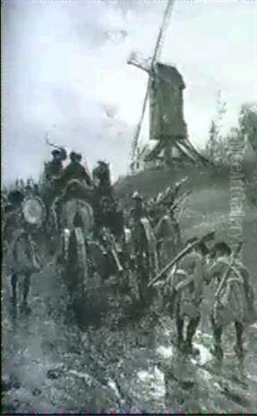 Bringing Up The Gun Oil Painting by Ernest Crofts