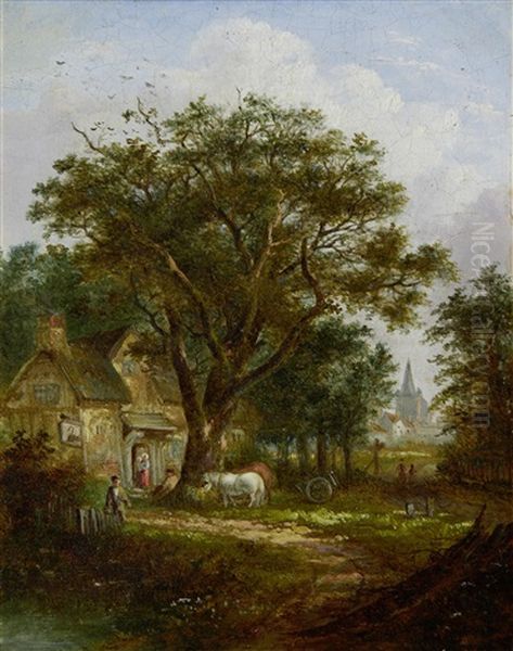 A Country Inn (+ A Watermill (pair) Oil Painting by William Henry Crome